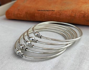 Handmade Sterling Silver Bangle Set: Designer Promise Bangles