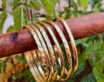 Gold Plated Brass Bangle Set - Hammered Texture - Set of Six - Etsy