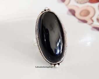 Bague en argent sterling avec onyx noir : pierre précieuse marquise faite main