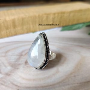Teardrop Moonstone Ring: 925 Sterling Silver Statement Jewelry