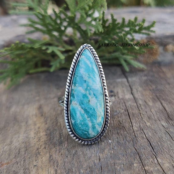 ハンドメイドのアマゾナイトステートメントリング：925スターリング