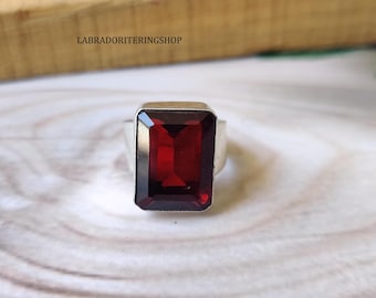 Handmade Garnet Ring: 925 Sterling Silver Gemstone Ring
