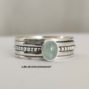 Aquamarine Spinner Ring: Handmade 925 Sterling Silver Worry Ring
