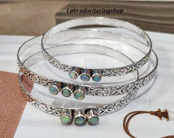 Opal Bangle Set: Sterling Silver Gemstone Cuff Bangles