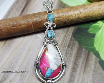Cotton Candy Turquoise Pendant: Handmade 925 Sterling Silver Gemstone