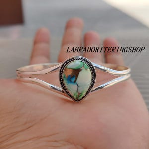 Kingman Türkis Sterling Silber Armreif: Handgemachter Edelstein Statement Schmuck