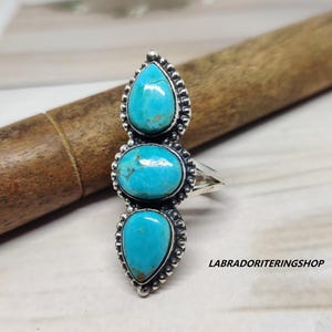 Blue Mohave Turquoise Sterling Silver Ring: Handmade Statement Jewelry