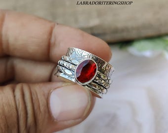 Handmade Garnet Ring: 925 Sterling Silver Gemstone Ring