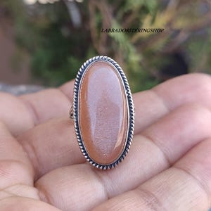 Handmade Natural Sunstone Ring: 925 Sterling Silver Gemstone Pendant