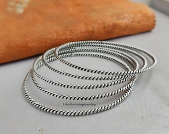5-Piece Sterling Silver Bangle Set: Handmade Twisted Bangles