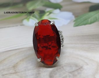 Handmade Garnet Ring: 925 Sterling Silver Statement Jewelry