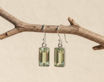Boucle d'oreille en améthyste verte, bijoux en argent sterling 925, accessoires minimalistes,//