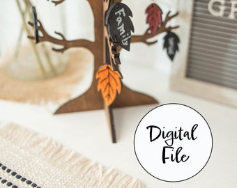 ARCHIVO DIGITAL (Derechos comerciales limitados): Archivo cortado con láser de decoración de árboles de otoño pequeños (árbol en pie, árbol de pared y hojas)