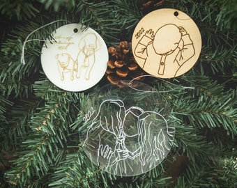 Custom Photo to Line Art Christmas Ornaments, Line Art Christmas Ornaments, Custom Picture Ornaments, Laser Engraved Ornaments