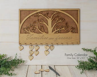 Family Tree Calendar or Wall Art, Laser Cut Wood Family Plaque, Family Date Calendar, Customizable Family Tree