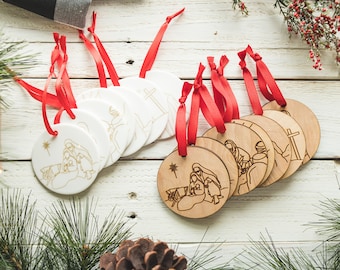 Leben von Christus Line Art Ornament Set, Laser graviert, Holz oder Keramik