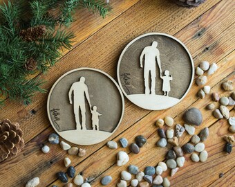 Father Walking with Child Wood Wall Art with Custom Engraving, Dad and Child, Father and Son/Daughter, Silhouette