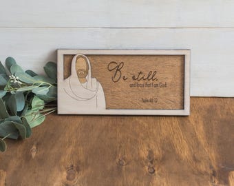 Christ Frame with Scripture; Laser-cut Wood Wall Sign; Jesus line art; Missionary Gift