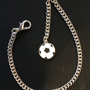 Albert pocket watch chain with an enamel soccer/football fob,silver colour 4 sizes