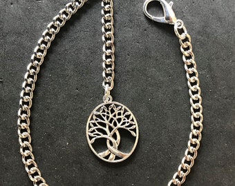 Albert  Pocket Watch Chain With a Tree of Life Charm For a Fob,silver colour 4 sizes