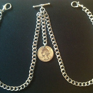Double Albert Pocket Watch Chain with US quarter dollar fob,silver colour