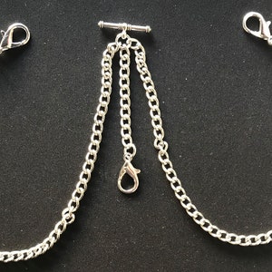 Double Albert pocket watch chain with a clasp for own fob,silver colour 4 sizes
