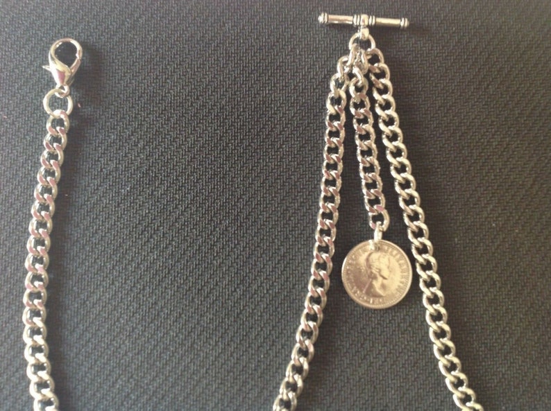 Silver Colour Double Albert Pocket Watch Chain With Etsy
