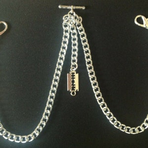 Dubbele Albert-zakhorlogeketting peaky oogkleppen scheermesje, zilverkleur 4 maten