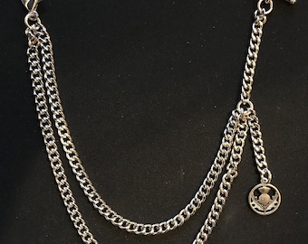 Albert pocket watch chain with a scottish thistle fob ,silver colour, 4 sizes