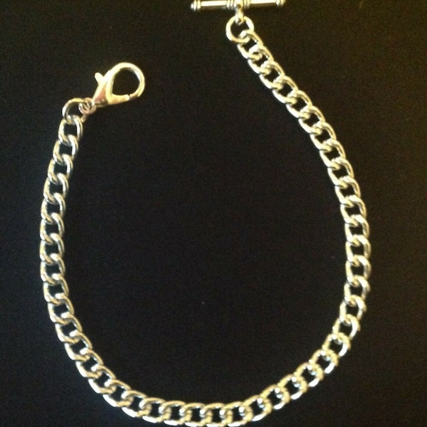 Albert pocket watch chain with clasp and t-bar,silver colour 4 sizes