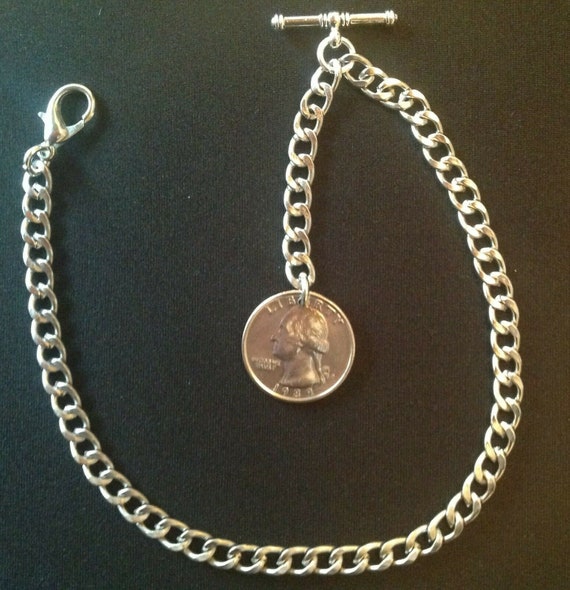 Albert Pocket Watch Chain With T bar and US Quarter Dollar Fob