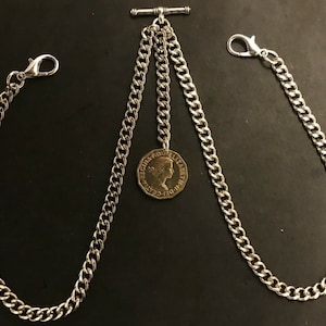 Albert-zakhorlogeketting en ER II-sleutelhanger, zilverkleur 4 maten