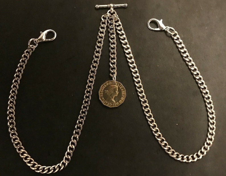 Silver colour double Albert Pocket watch 人気特価激安 chain II Threepen E and アウトレット