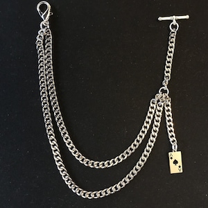 Albert pocket watch chain with an Ace of clubs fob,silver colour 4 sizes