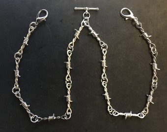 Double Albert watch chain barb wire + clasps and t-bar,silver colour 4 sizes