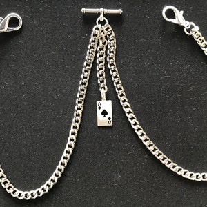 Dubbele Albert-zakhorlogeketting met een &quot;lucky&quot; Ace of clubs-fob, zilverkleur 4 maten