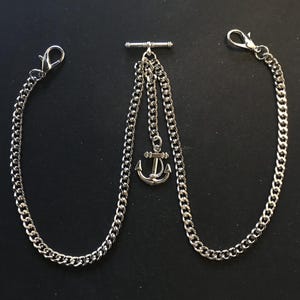 Double Albert pocket watch chain with an anchor and chain fob,silver colour