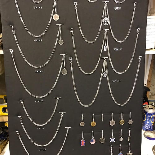 Catena Per Orologio Da Tasca Albert Con Occhiello - Stile Lama Rasoio, Argento, 4 Misure (Nuova, Senza Scatola)