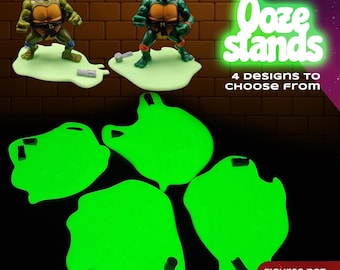 Glow-in-the-Dark Ooze Stands – Display Bases for Classic 3.75" TMNT/Ninja Turtles Action Figures – 4 Designs – UK Made