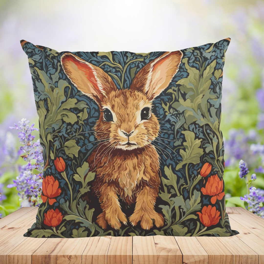 Cushion With Rabbit Motif, William Morris Inspired, 46 X 46 Cm, Gift ...