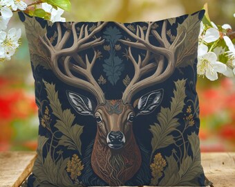 Cushion with deer motif, William Morris inspired, 46 x 46 cm, gift deer lover, decorative cushion, couch cushion, living room decoration, forestcore