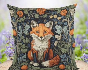 Cushion with fox motif William Morris Design | Decorative Pillow | Double-sided printing | Fox lover decoration | Forestcore