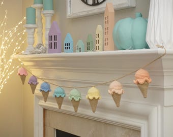 Crochet Ice Cream Cone Garland - Summer Party Decor