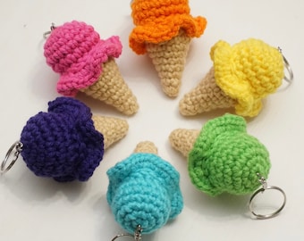 Ice cream cone keychain - ice cream plush - crochet ice cream - keychain