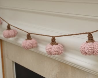 Pumpkin Garland - Blush/pink pumpkin garland - crochet garland - mantle garland - fireplace garland - fall decor - pumpkin decor