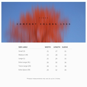 comfort colors 1566 unisex size chart measured in inches