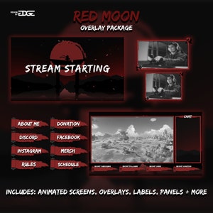 Twitch Overlay Package | ANIMATED "REDMOON" | Stream Starting / Brb / Ending/Transition Screen