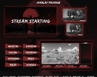 Twitch Overlay Package | ANIMATED "REDMOON" | Stream Starting / Brb / Ending/Transition Screen