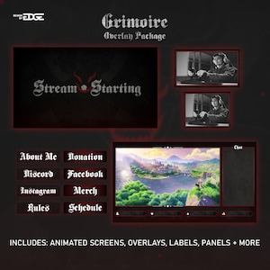 Twitch Overlay Package - ANIMATED "GRIMOIRE" Stream Starting / Brb / Ending/Transition