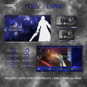 Twitch Overlay Package | STATIC - FFXIV- TANK | Stream Starting / Brb / Ending/ Offline/ Alerts